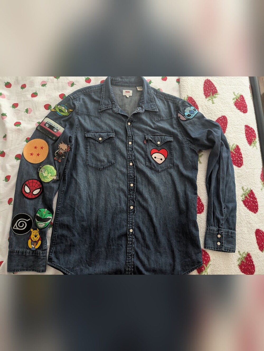 Levi Denim Long sleeve shirt with custom embroidered patches size large